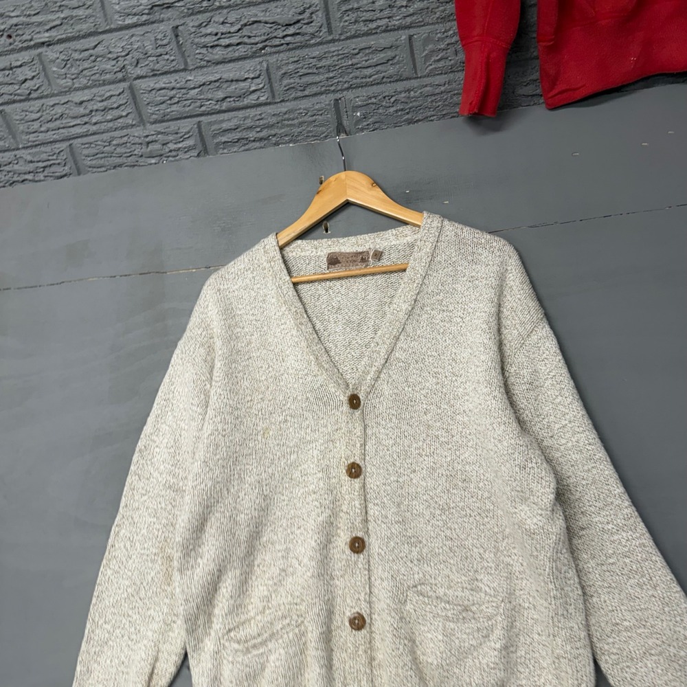 Vintage Shenandoah Mens Oatmeal Marled Knit Button Front Cardigan Sweater Made